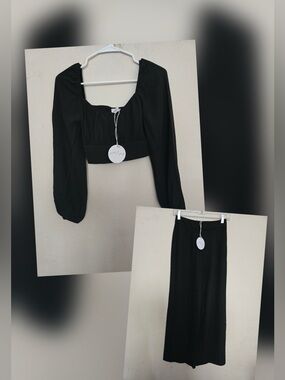 Petal & Pup Black Two-Piece Crop Top and pant set